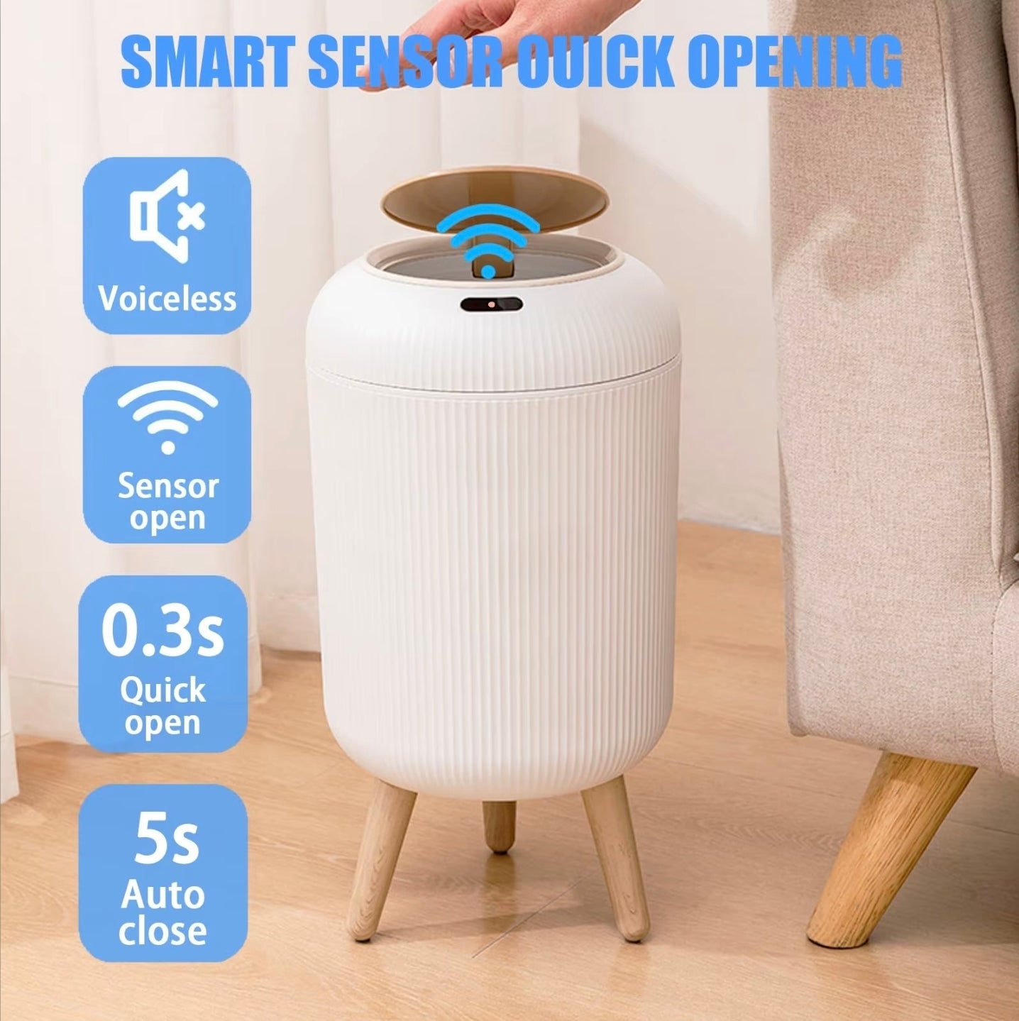 Smart Trash Can, Motion Sensor Trash Can for Bedroom, Bathroom, Kitchen, Office