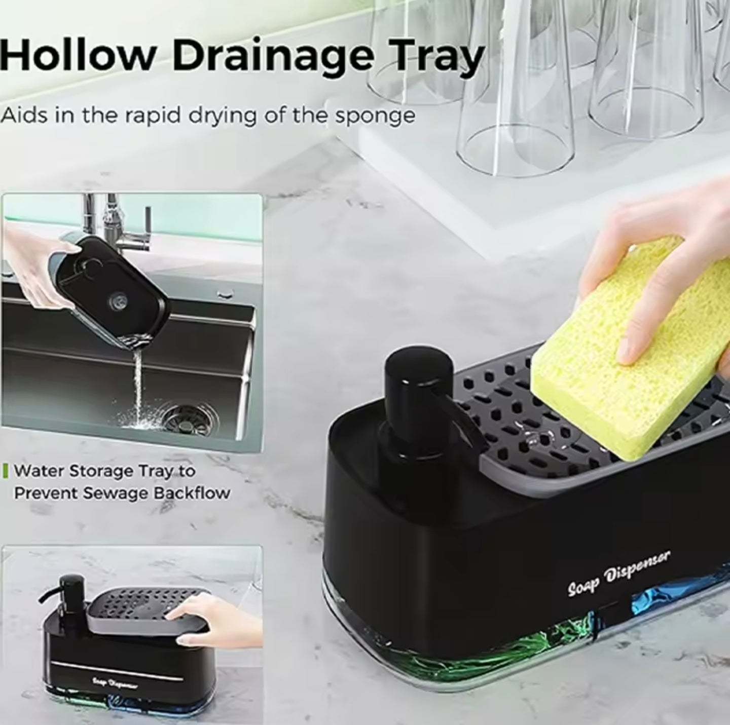Dual Soap Dispenser with Sponge Holder Manual Press Soap Box