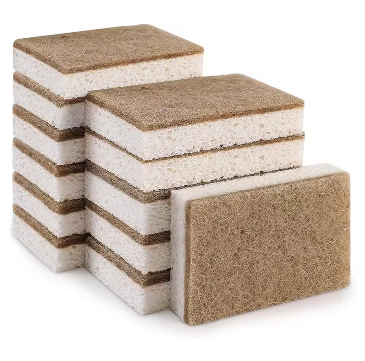 Eco-Friendly Natural Sponges for Dishes 12 Pack - Biodegradable Kitchen Sponge with Compostable Coconut Scrubber